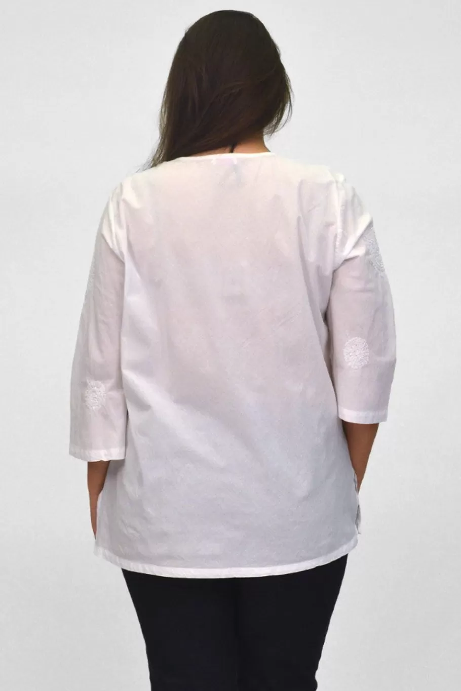 La Cera™ La Cera Camisa Casual Con Cuello En V Bordada Blanca Talla Grande^ Plus Tops