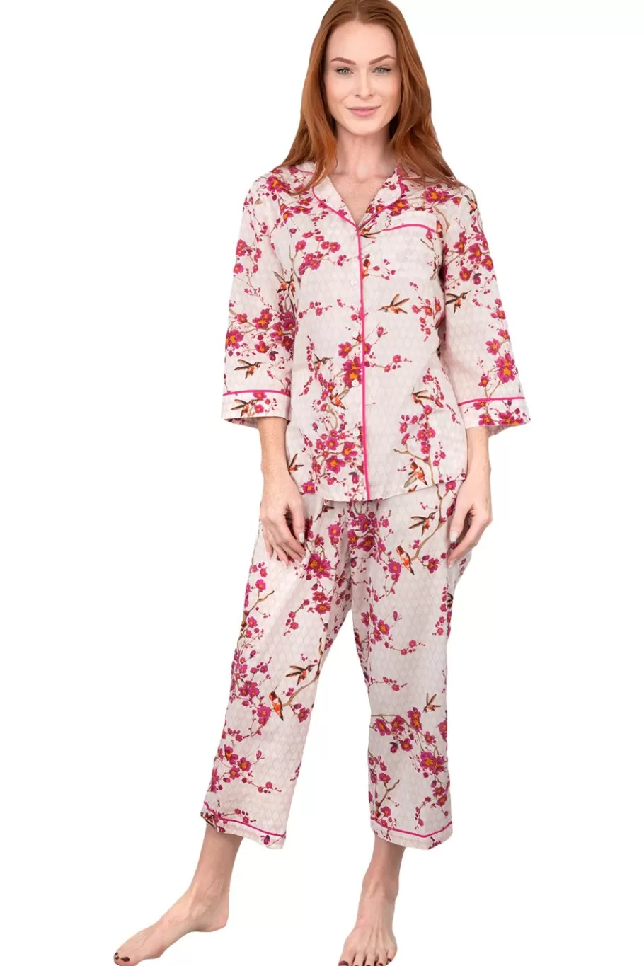 La Cera™ La Cera Conjunto De Pijama De Algodon Con Manga 3/4 Cherry Blossom^ Pijama