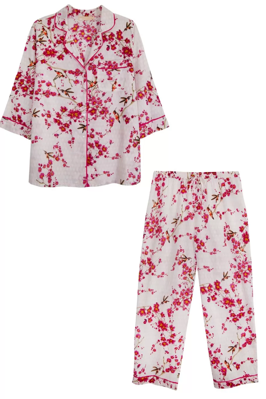 La Cera™ La Cera Conjunto De Pijama De Algodon Con Manga 3/4 Cherry Blossom^ Pijama