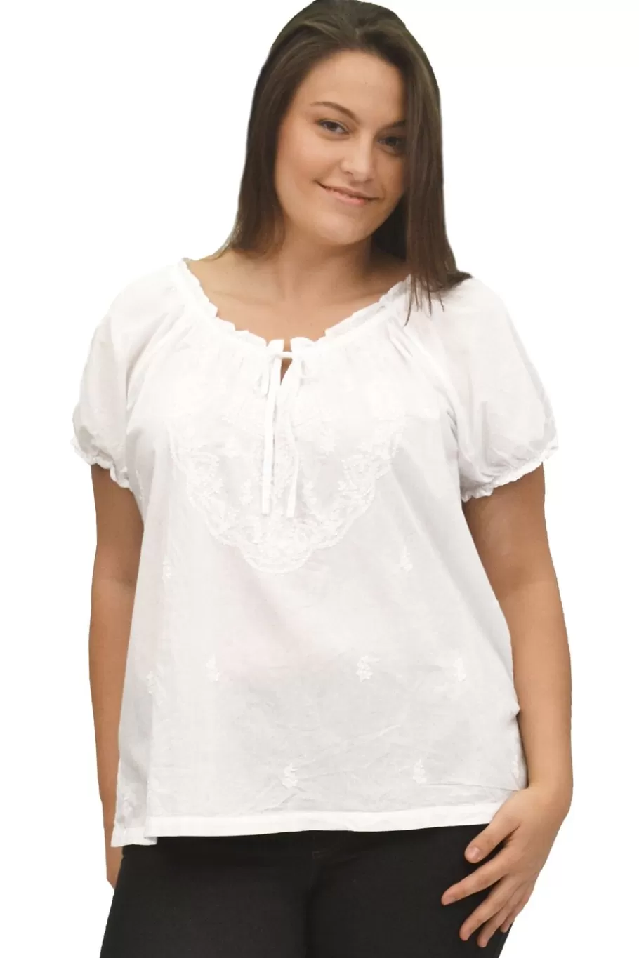 La Cera™ La Cera Top Campesino De Manga Corta Bordado Talla Grande^ Plus Tops