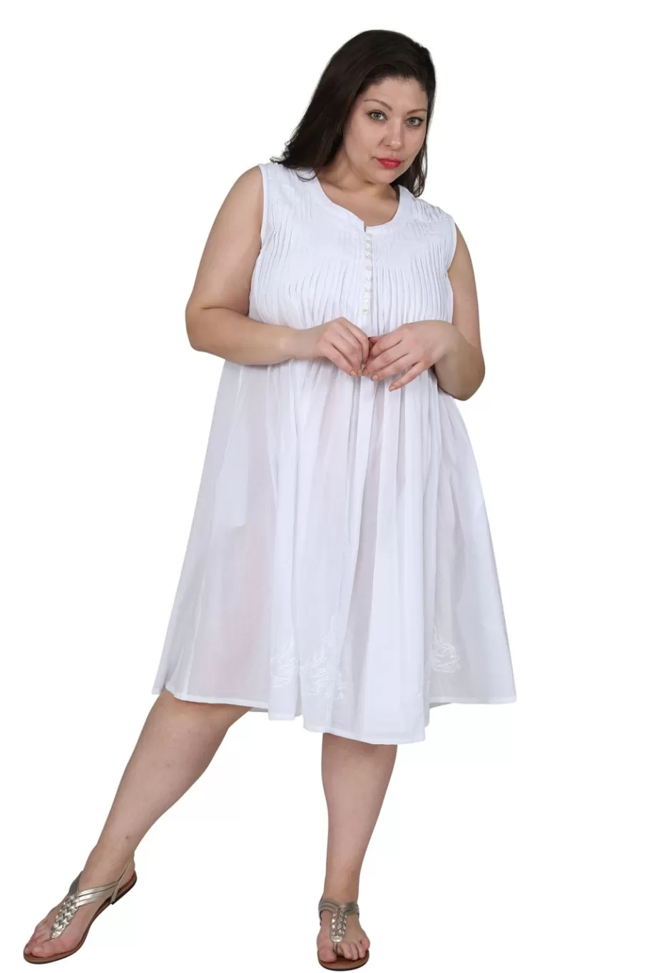 La Cera™ La Cera Vestido 100% Algodon Sin Mangas Con Bajo Bordado - Talla Grand^ Vestidos Plus