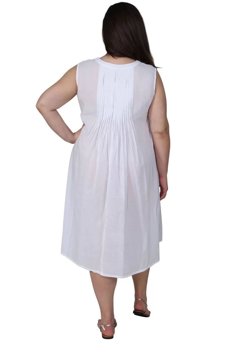 La Cera™ La Cera Vestido 100% Algodon Sin Mangas Con Bajo Bordado - Talla Grand^ Vestidos Plus