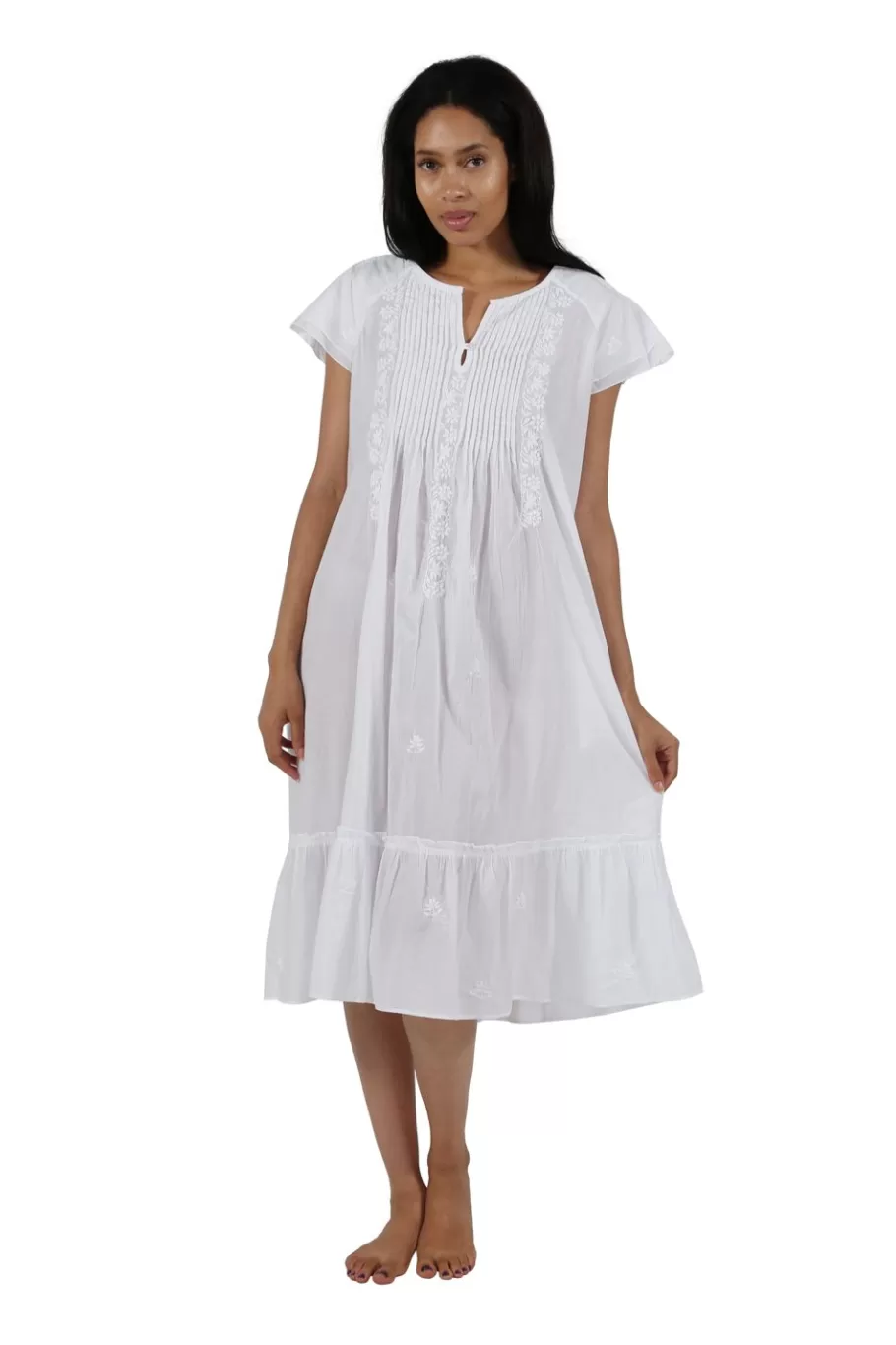 La Cera™ La Cera Vestido De Fiesta Con Bordado De Algodon Y Manga Corta Con Dob^ Vestidos