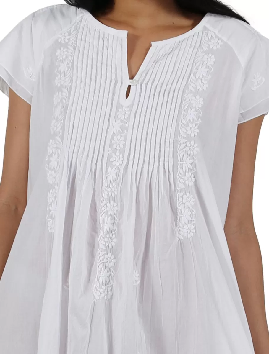 La Cera™ La Cera Vestido De Fiesta Con Bordado De Algodon Y Manga Corta Con Dob^ Vestidos