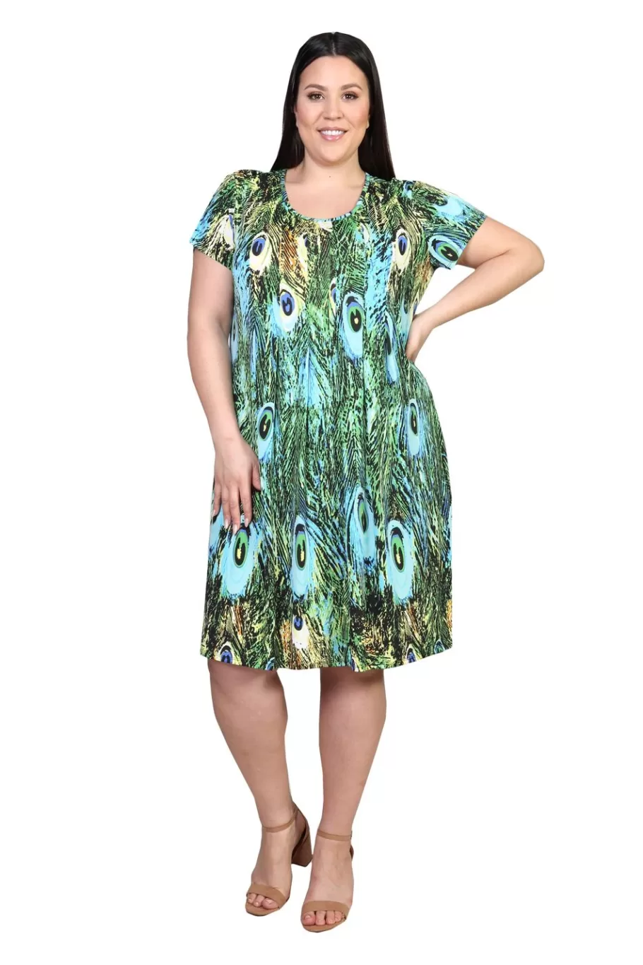 La Cera™ La Cera Vestido De Manga Corta Con Estampado De De Talla Gra^ Vestidos Plus