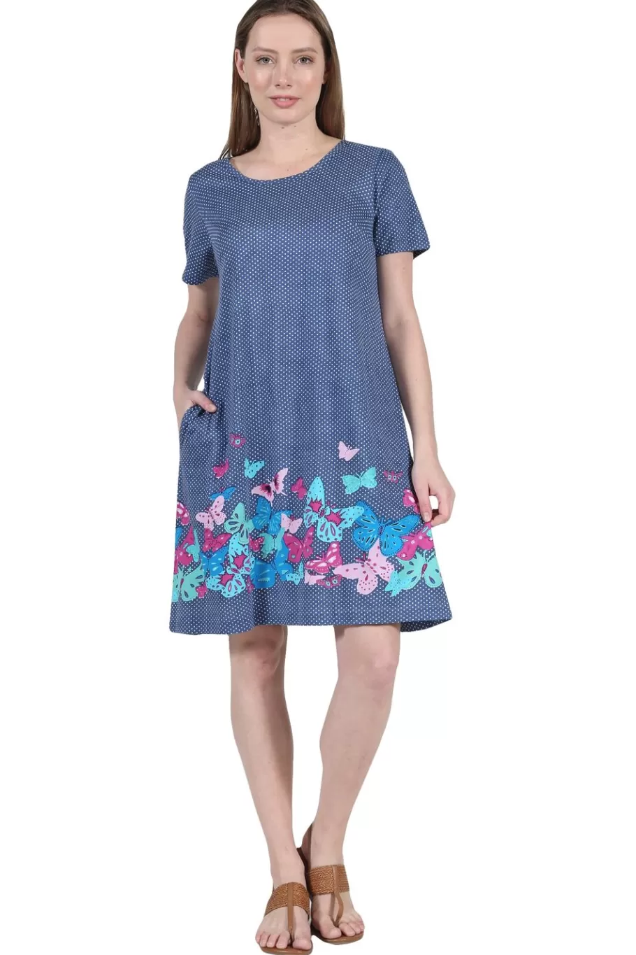 La Cera™ La Cera Vestido De Manga Corta Con Estampado Floral Y Mariposas^ Vestidos De Punto
