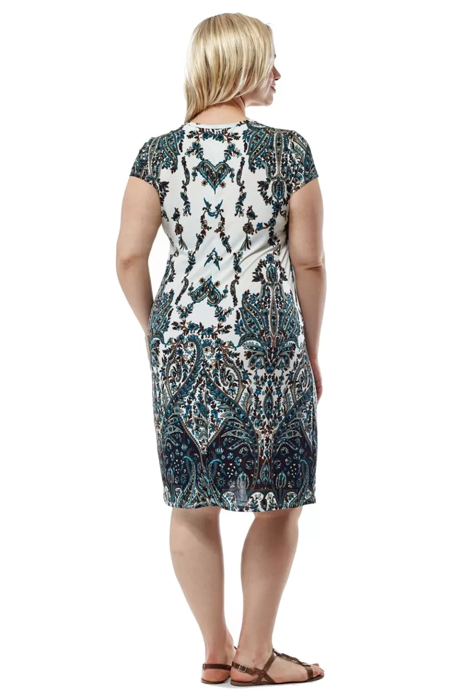 La Cera™ La Cera Vestido De Manga Corta Con Estampado Marfil Y Azul Marino Tall^ Vestidos Plus