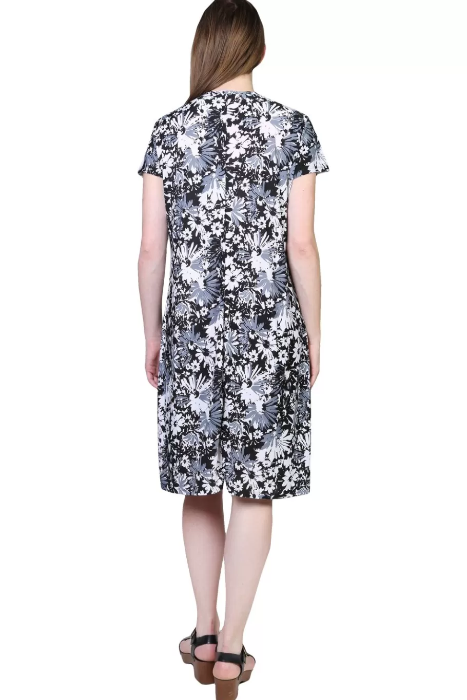La Cera™ La Cera Vestido De Manga Corta Estampado Blanco Y Negro^ Vestidos De Punto