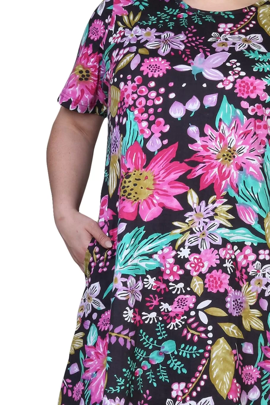 La Cera™ La Cera Vestido De Punto Evase Negro Y Fucsia Talla Grande^ Vestidos Plus
