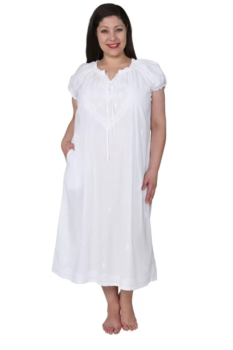 La Cera™ La Cera Vestido De Talla Grande Con Escote Campesino Y Mangas Abullona^ Más Ropa De Dormir