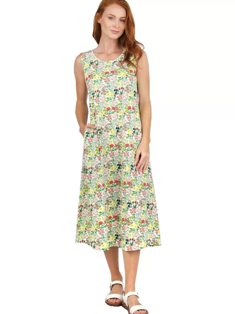 La Cera™ La Cera Vestido Evase De Punto De Algodon Estampado Sin Mangas^ Vestidos De Punto