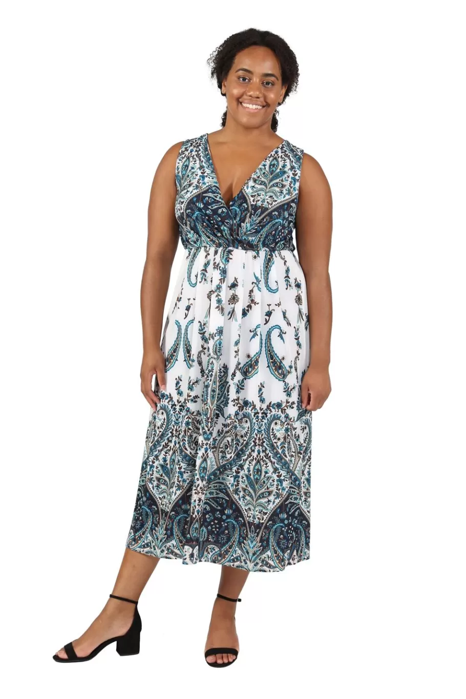 La Cera™ La Cera Vestido Largo Sin Mangas Con Estampado De Cachemira Talla Gran^ Vestidos Plus