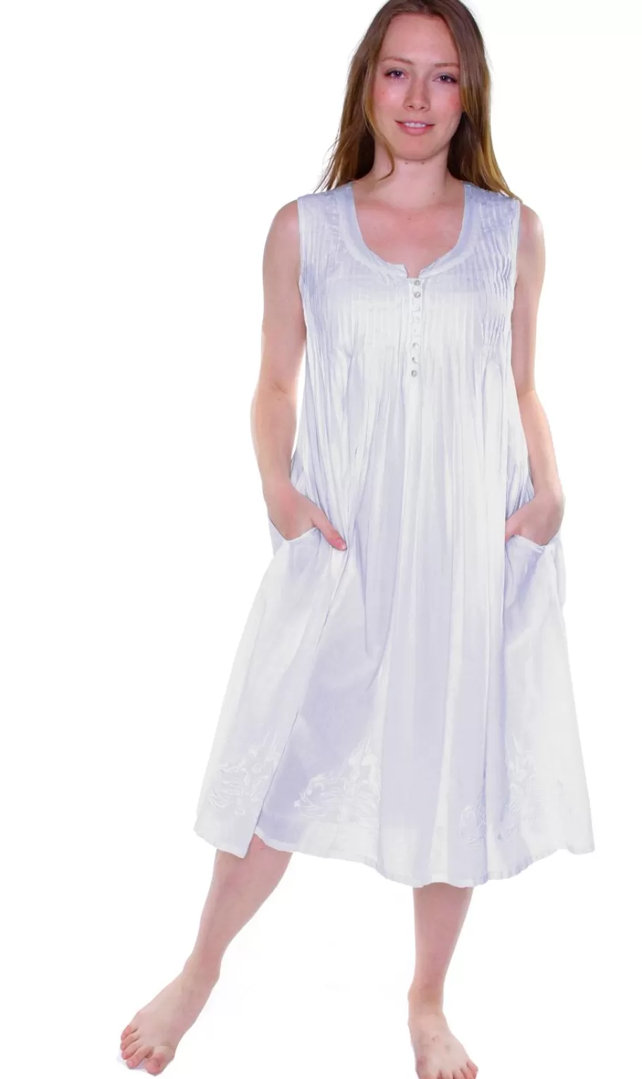 La Cera™ La Cera Vestido Sin Mangas 100% Algodon Con Bordado En El Bajo^ Vestidos