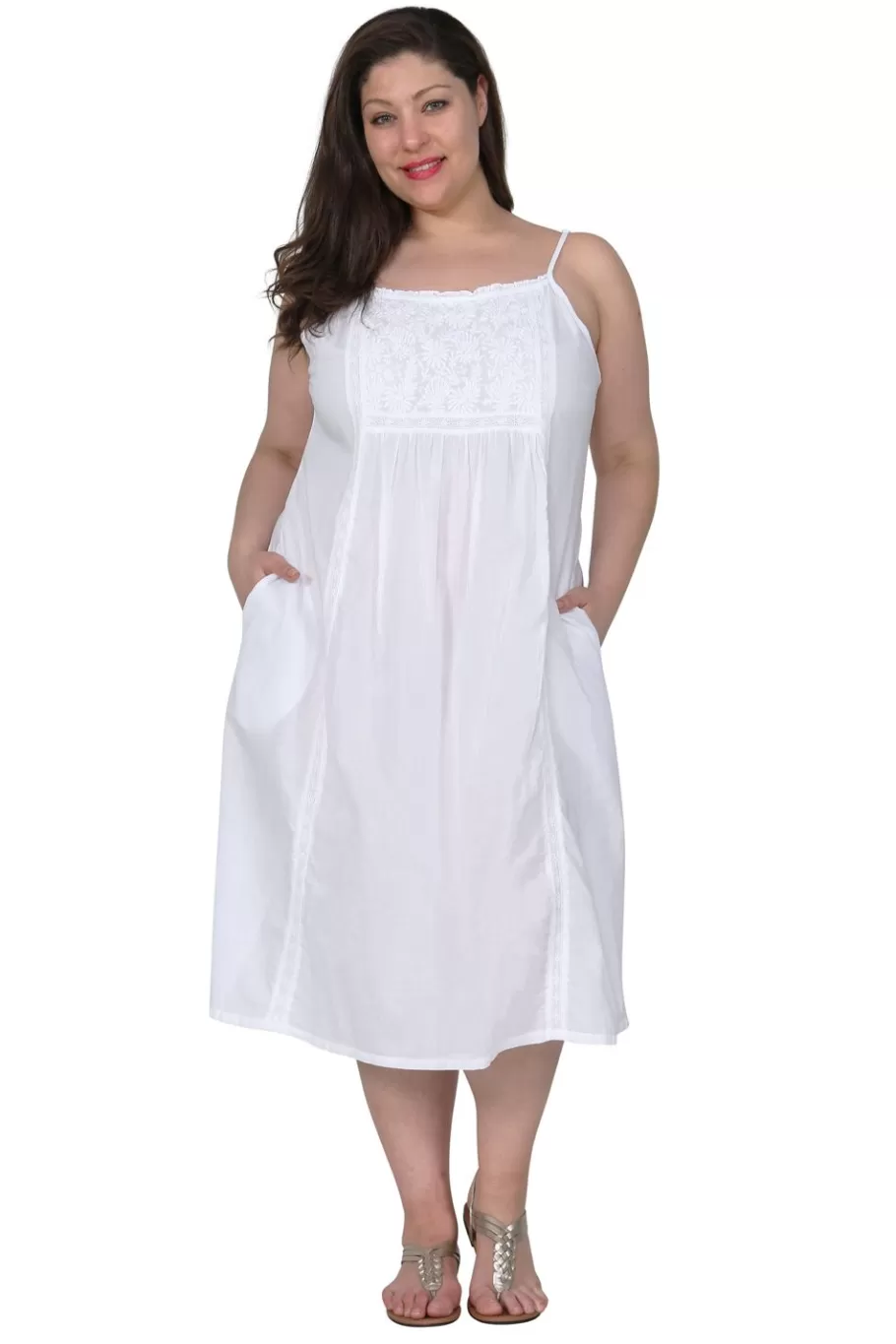 La Cera™ La Cera Vestido Sin Mangas Con Canesu Y Pechera Bordado De Talla Grand^ Más Ropa De Dormir
