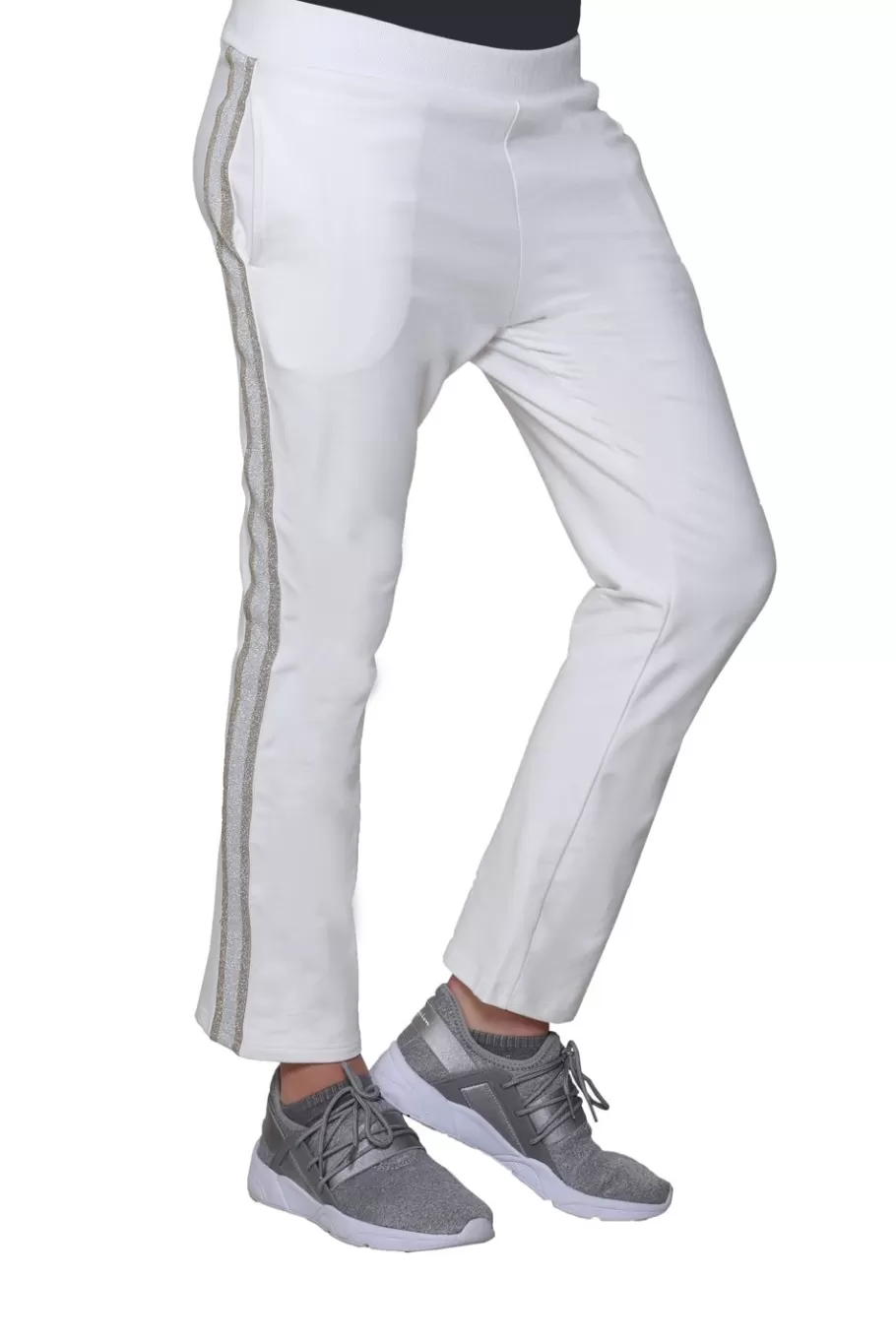 La Cera™ Pantalon De Rizo Frances Con Ribete De Rayas Tipo Esmoquin De Lurex^ Fondos