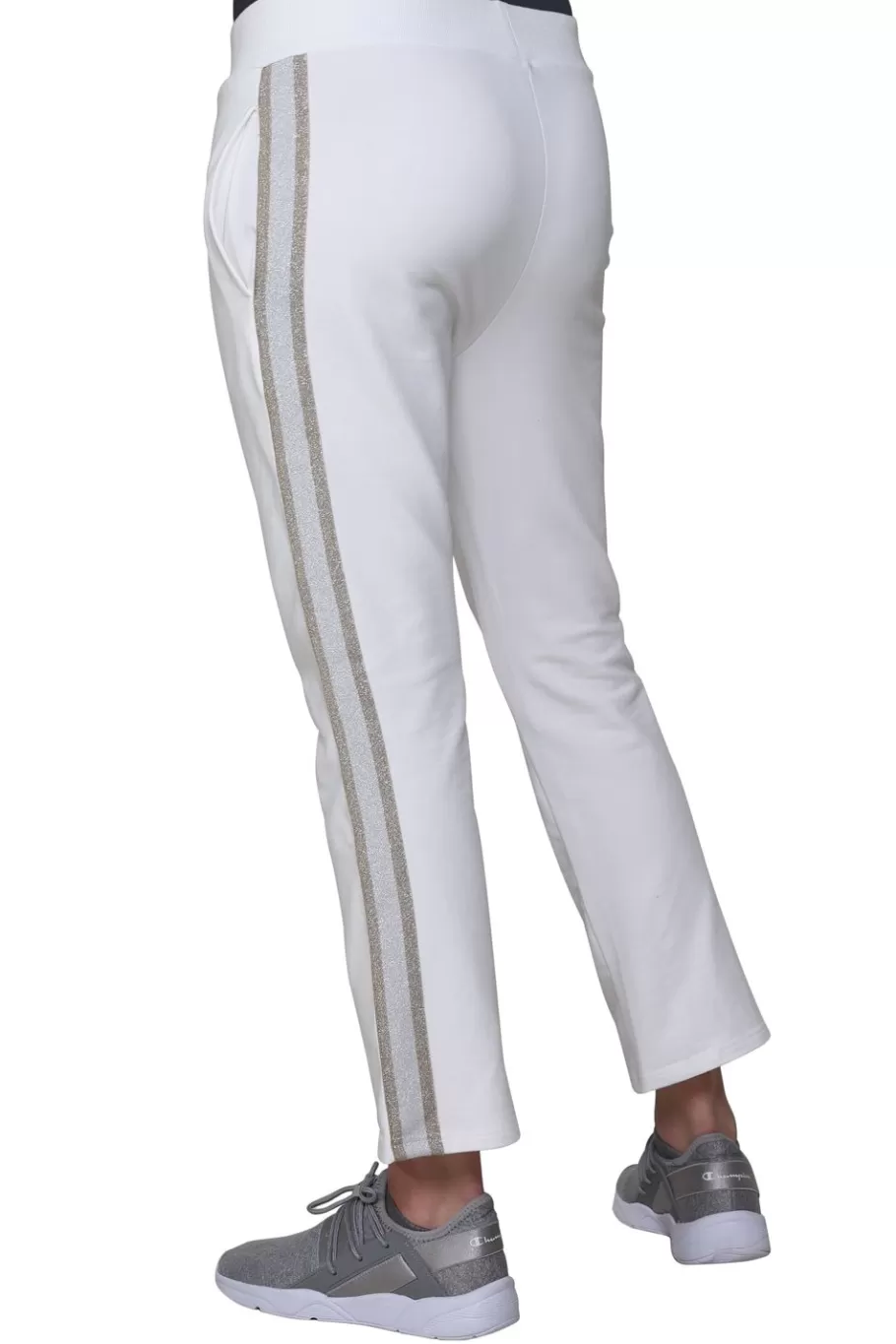 La Cera™ Pantalon De Rizo Frances Con Ribete De Rayas Tipo Esmoquin De Lurex^ Fondos