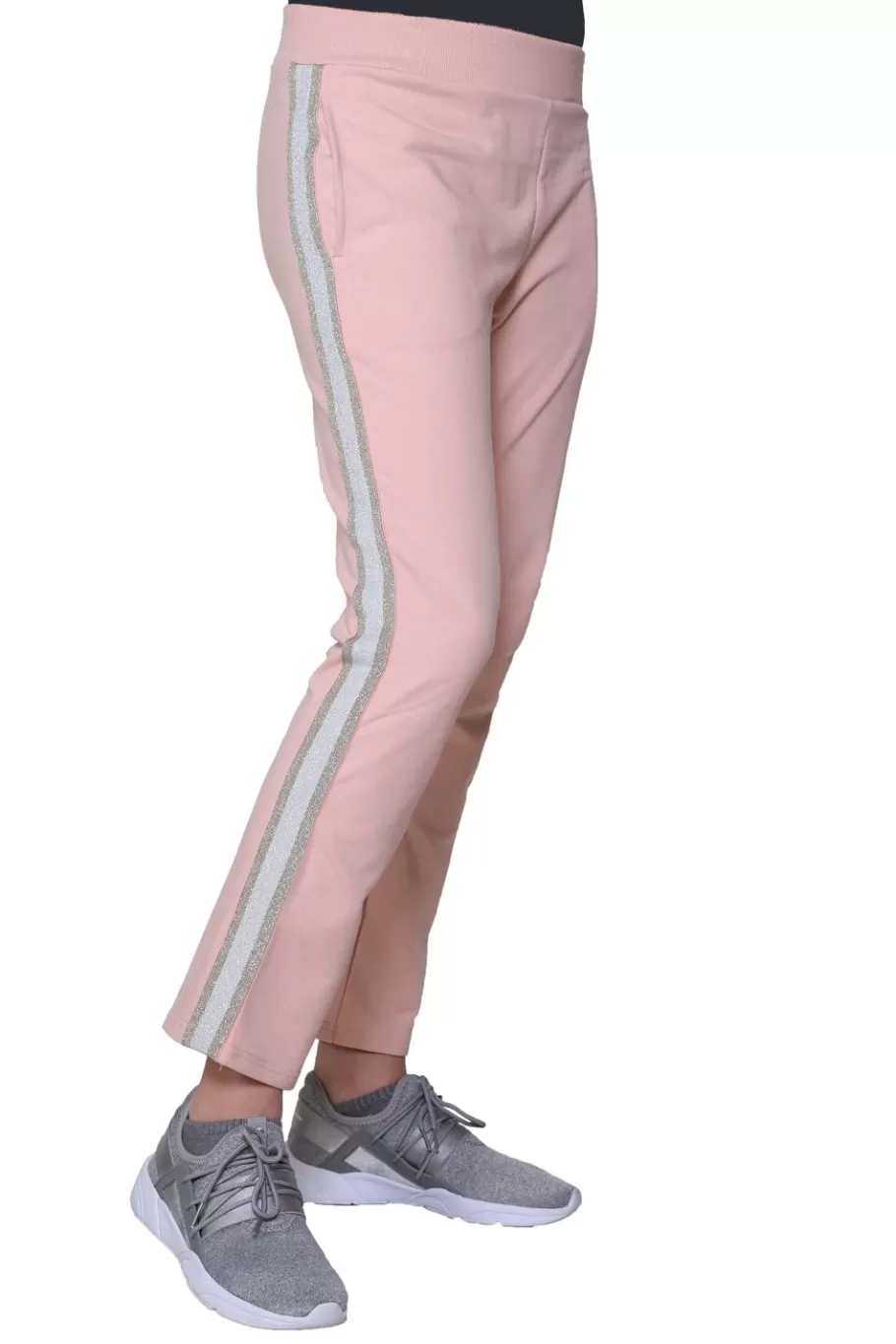 La Cera™ Pantalon De Rizo Frances Con Ribete De Rayas Tipo Esmoquin De Lurex^ Fondos