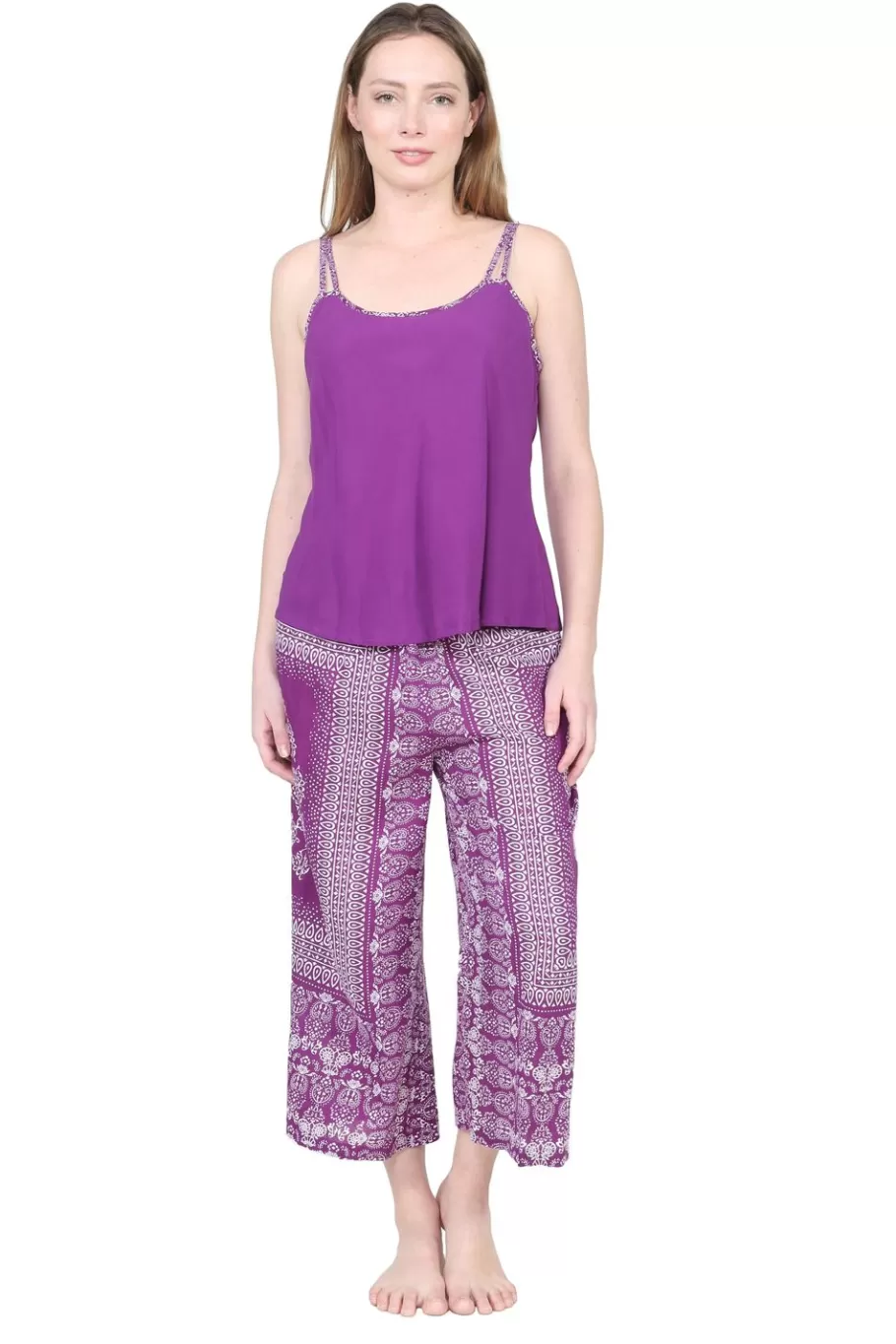 La Cera™ Pijama Capri Estampado Morado Y Blanco Rayon La Cera^ Pijama