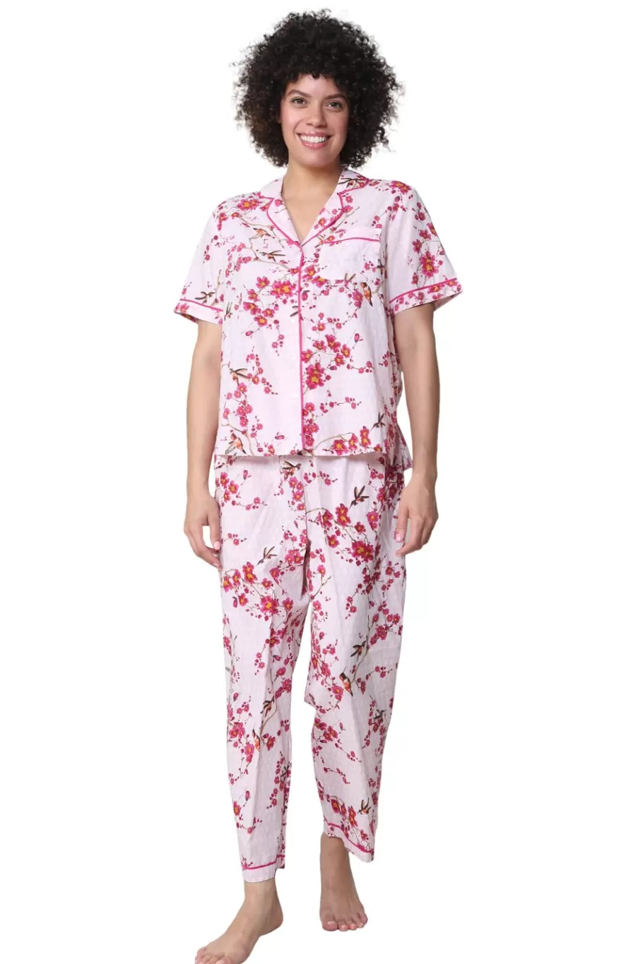 La Cera™ Pijama De Algodon Con Estampado Floral De Flor De Cerezo De La Cera^ Pijama
