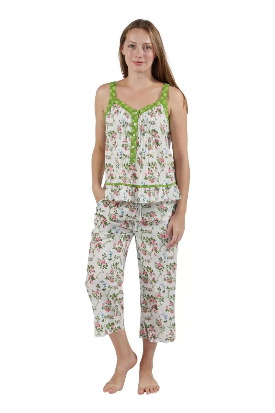 La Cera™ Pijama De Algodon Sin Mangas Con Rosas Trepadoras^ Pijama