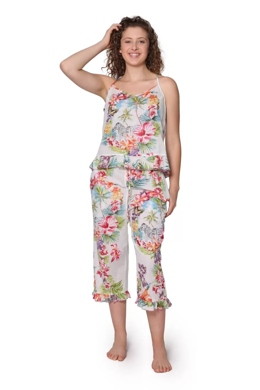 La Cera™ Pijama De Algodon Tropical Blanco^ Pijama
