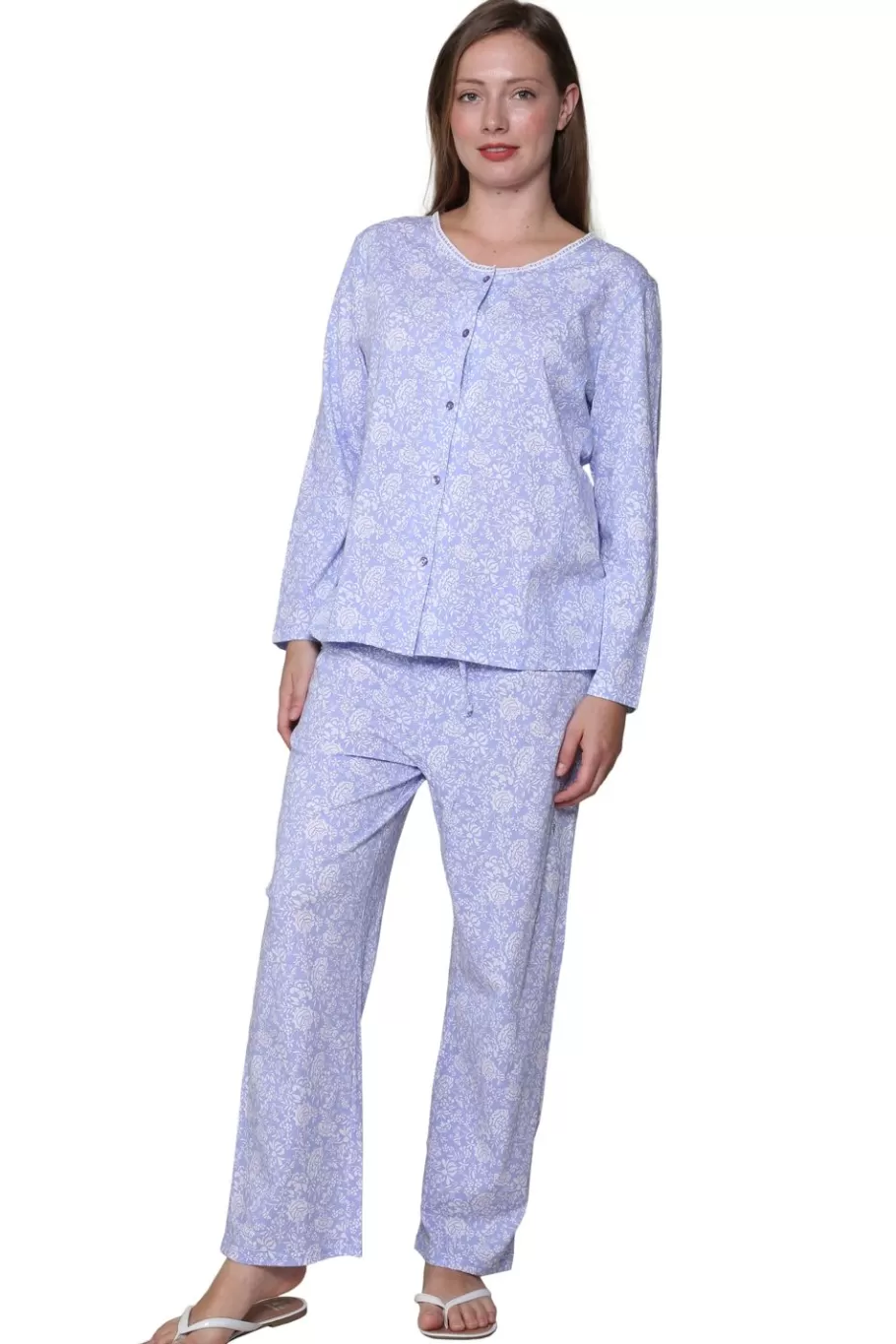 La Cera™ Pijama De Punto De Algodon Floral Lila La Cera^ Pijama