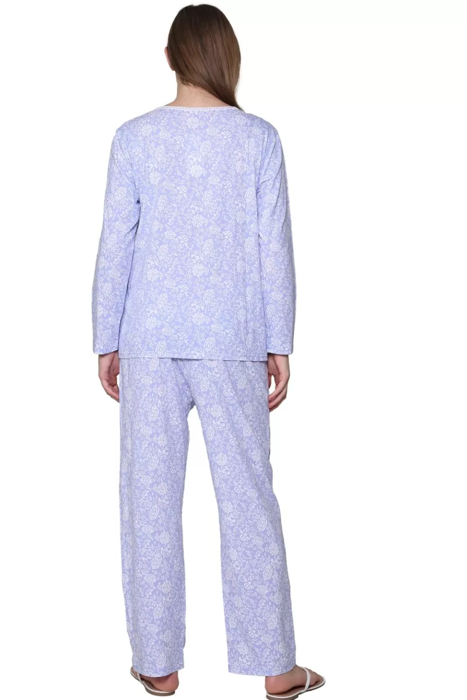 La Cera™ Pijama De Punto De Algodon Floral Lila La Cera^ Pijama