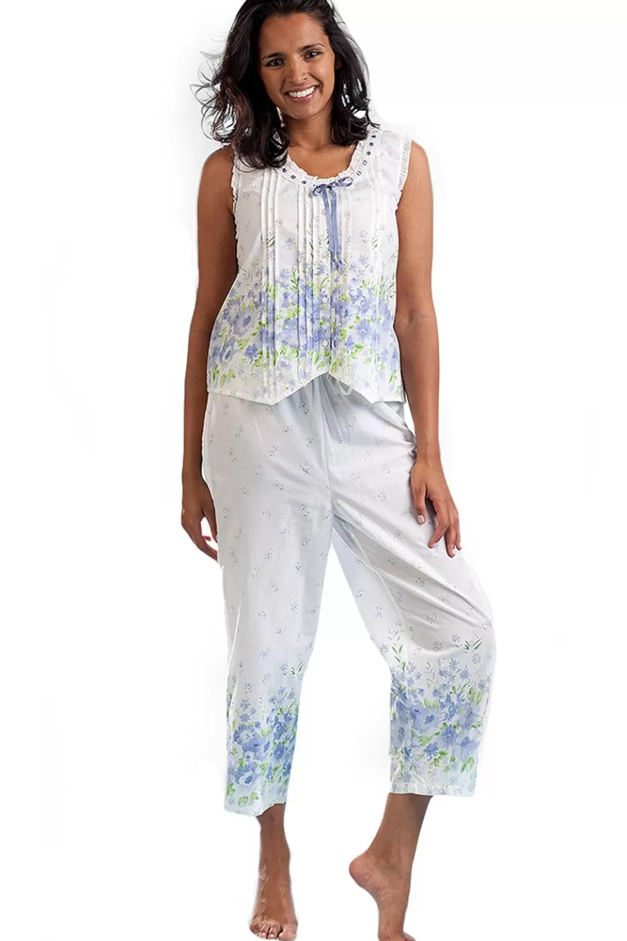 La Cera™ Pijama Floral Sin Mangas Con Estampado De Bordes 100% Algodon^ Pijama