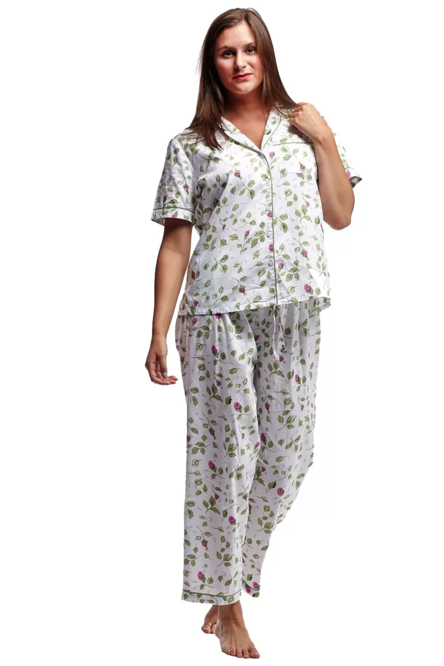 La Cera™ Pijamas De Talla Grande Con Estampado Floral En Color Menta^ Más Ropa De Dormir