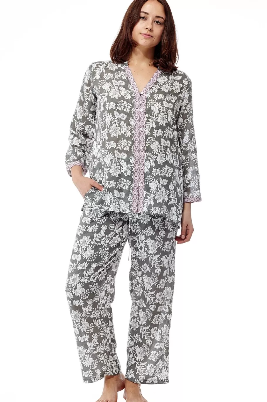 La Cera™ Pijamas De Talla Grande Con Estampado Floral Salvia De Rayon^ Más Ropa De Dormir