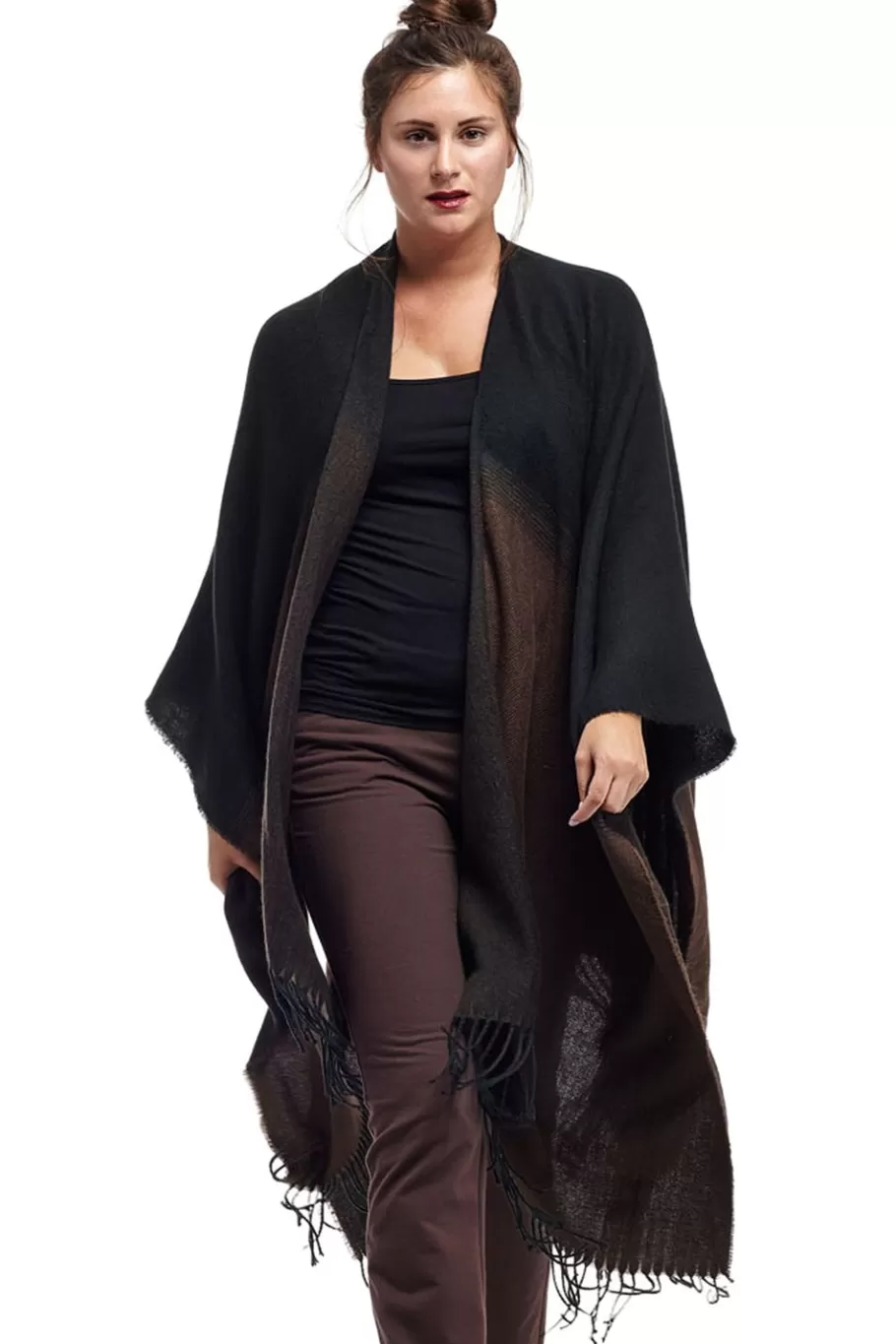 La Cera™ Poncho Tipo Chal Con Abertura Ombre De La Cera^ Suéteres