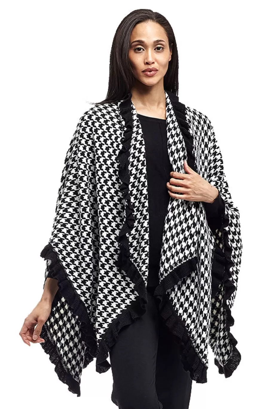 La Cera™ Poncho Tipo Chal Con Abertura Y Pata De Gallo De La Cera^ Suéteres