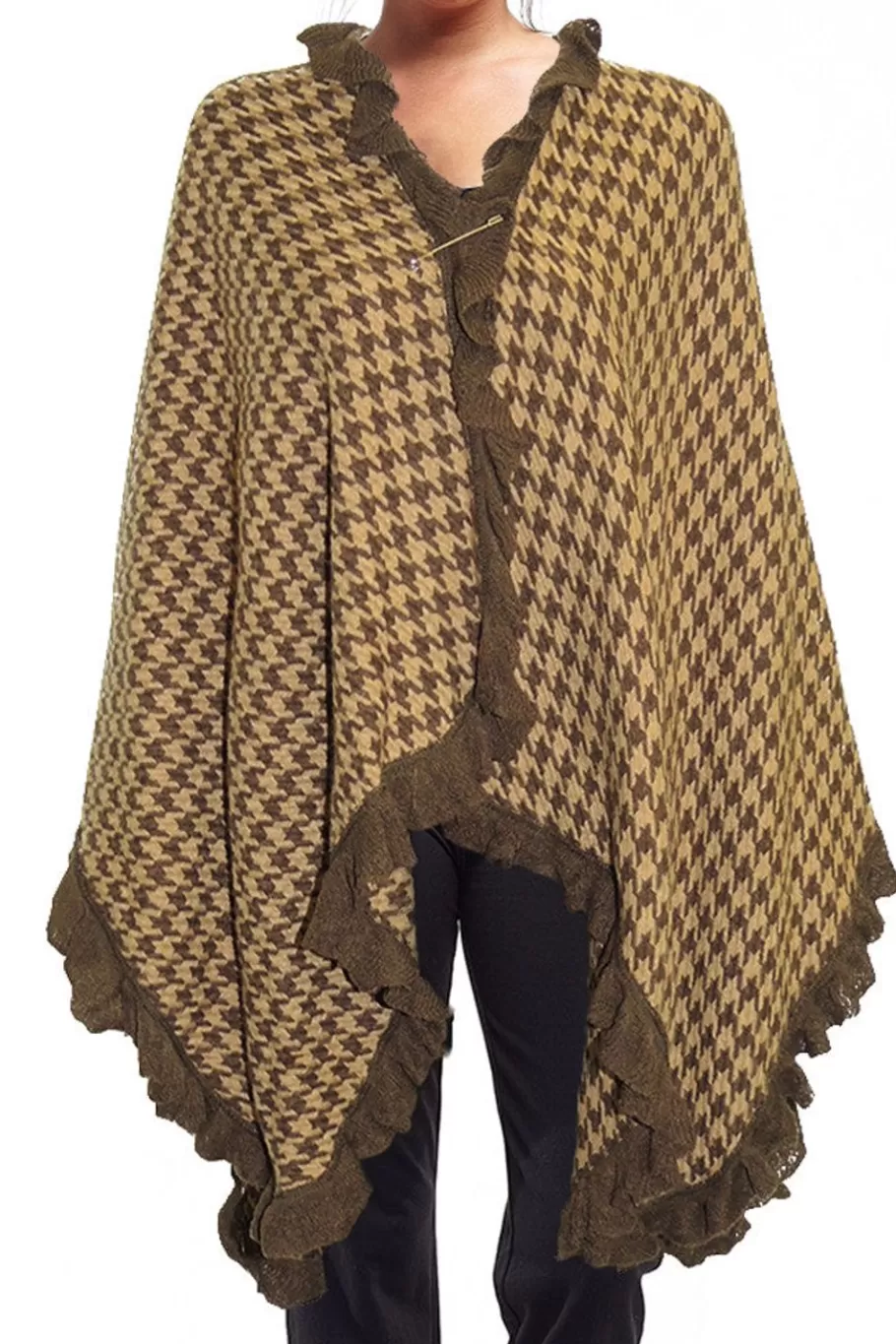 La Cera™ Poncho Tipo Chal Con Abertura Y Pata De Gallo De La Cera^ Suéteres