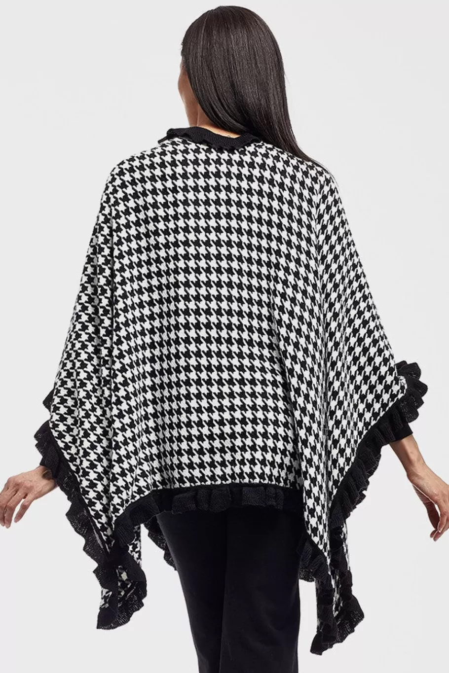La Cera™ Poncho Tipo Chal Con Abertura Y Pata De Gallo De La Cera^ Suéteres