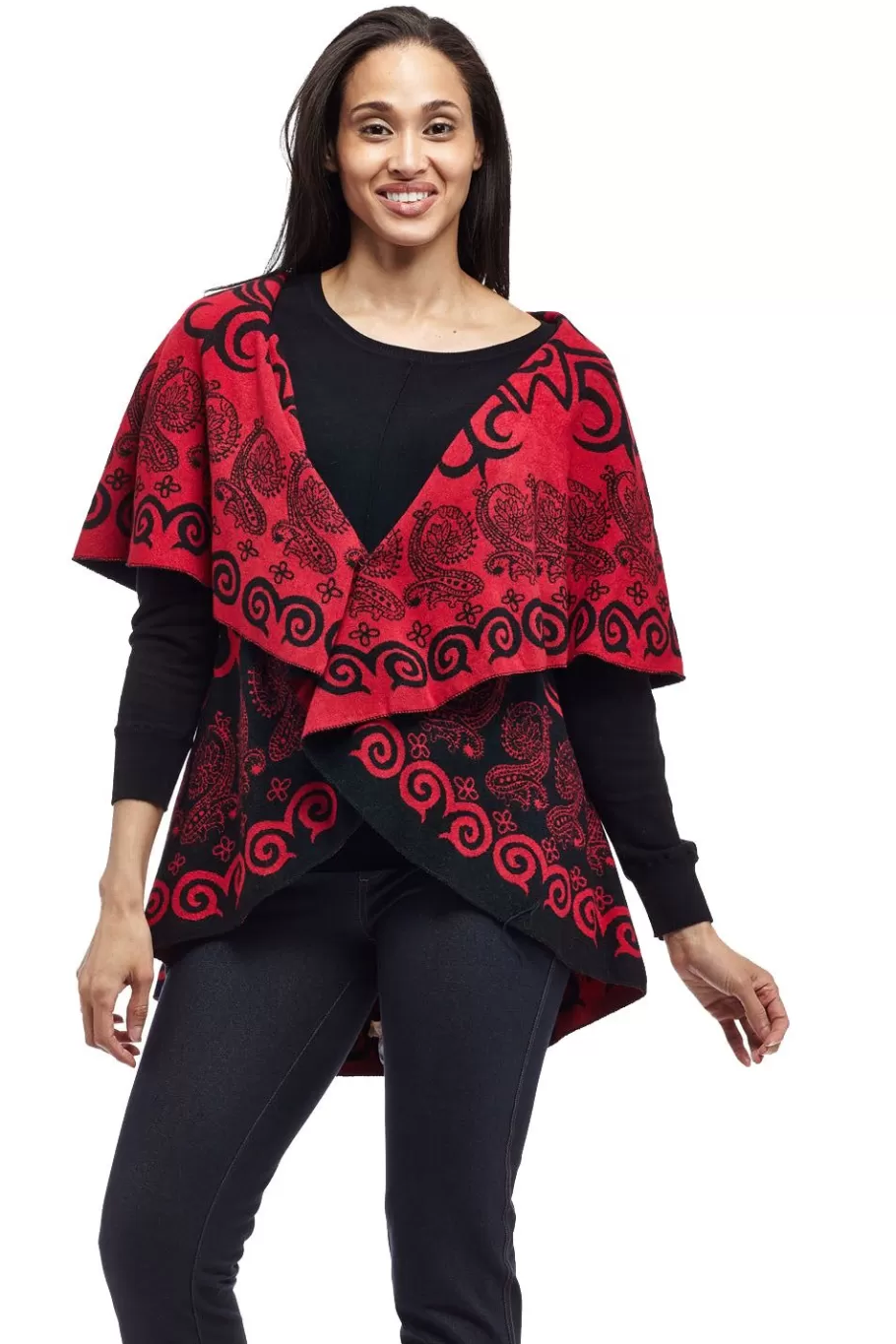 La Cera™ Poncho Tipo Chal Con Estampado De Remolinos De La Cera^ Suéteres