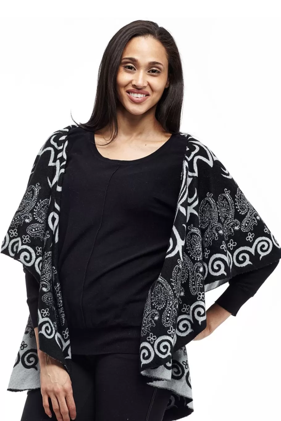 La Cera™ Poncho Tipo Chal Con Estampado De Remolinos De La Cera^ Suéteres