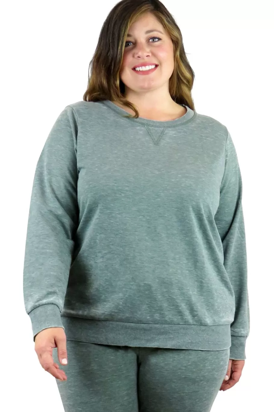 La Cera™ Sudadera De Rizo Frances Con Cuello Redondo Jaspeado De Talla Grande^ Más Ropa Cómoda
