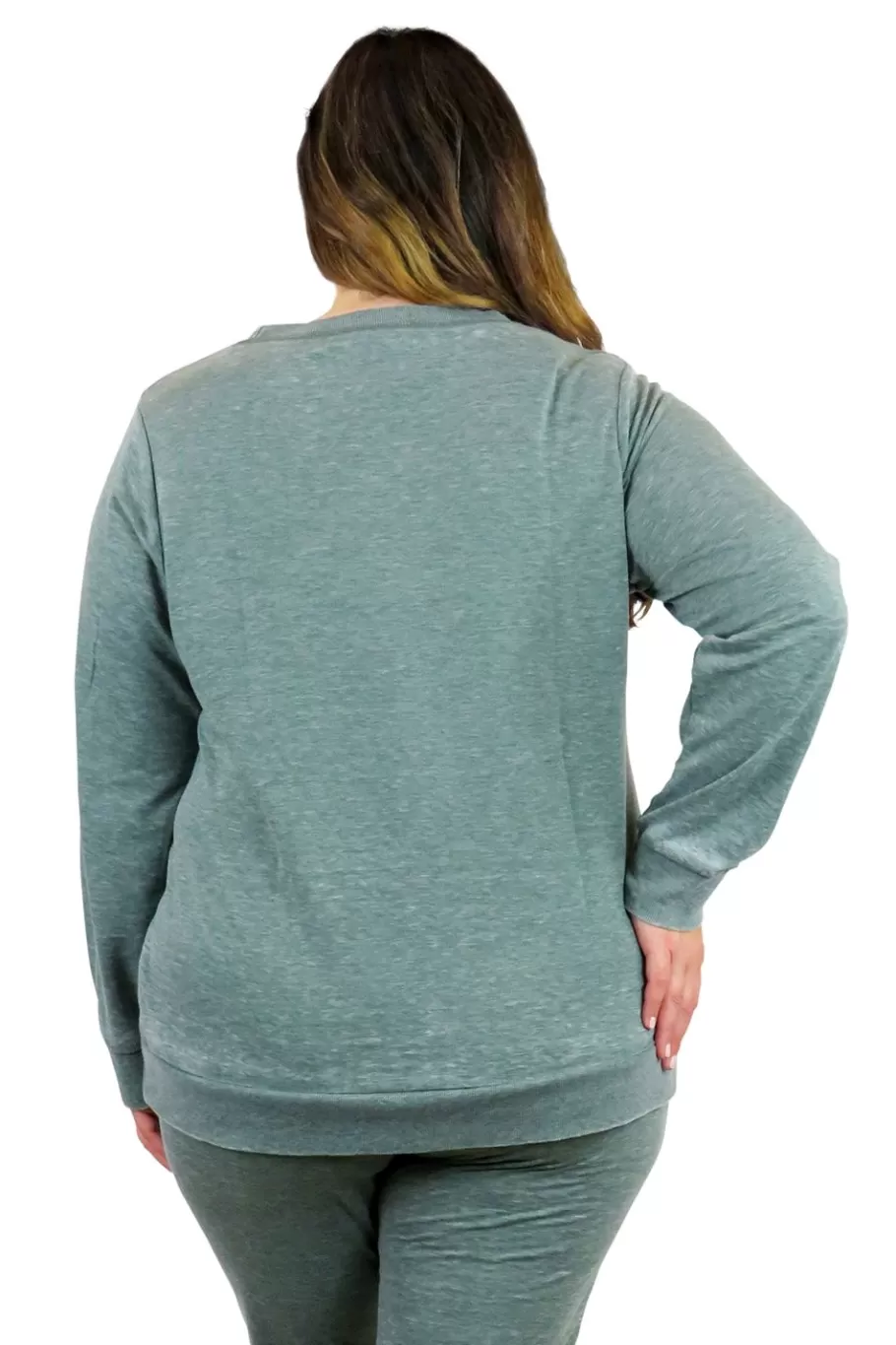 La Cera™ Sudadera De Rizo Frances Con Cuello Redondo Jaspeado De Talla Grande^ Más Ropa Cómoda