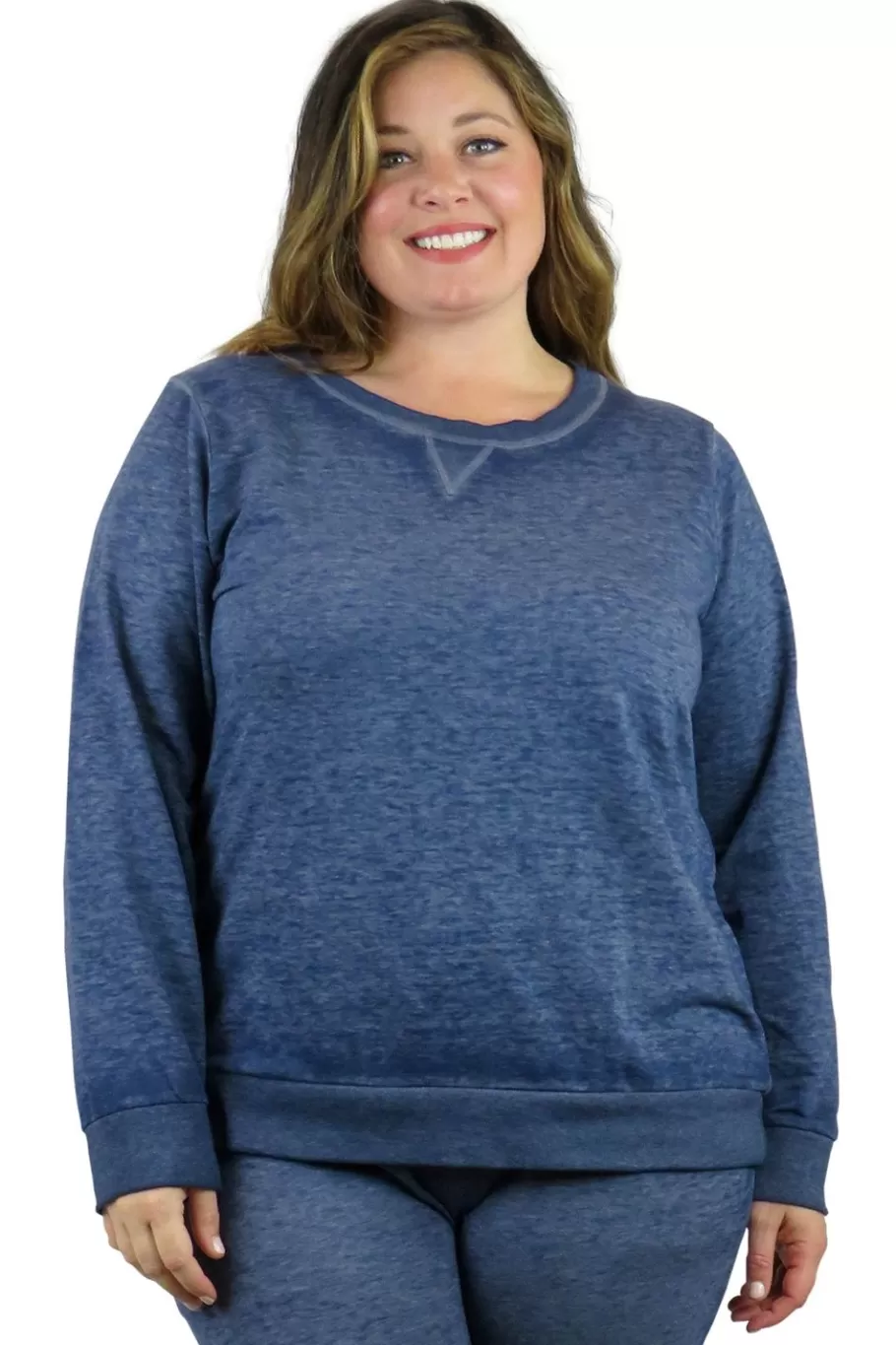 La Cera™ Sudadera De Rizo Frances Con Cuello Redondo Jaspeado De Talla Grande^ Más Ropa Cómoda