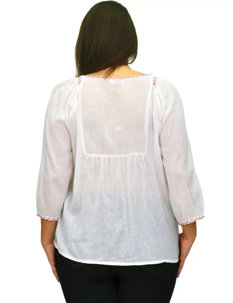 La Cera™ Top Campesino Bordado Talla Grande La Cera^ Plus Tops