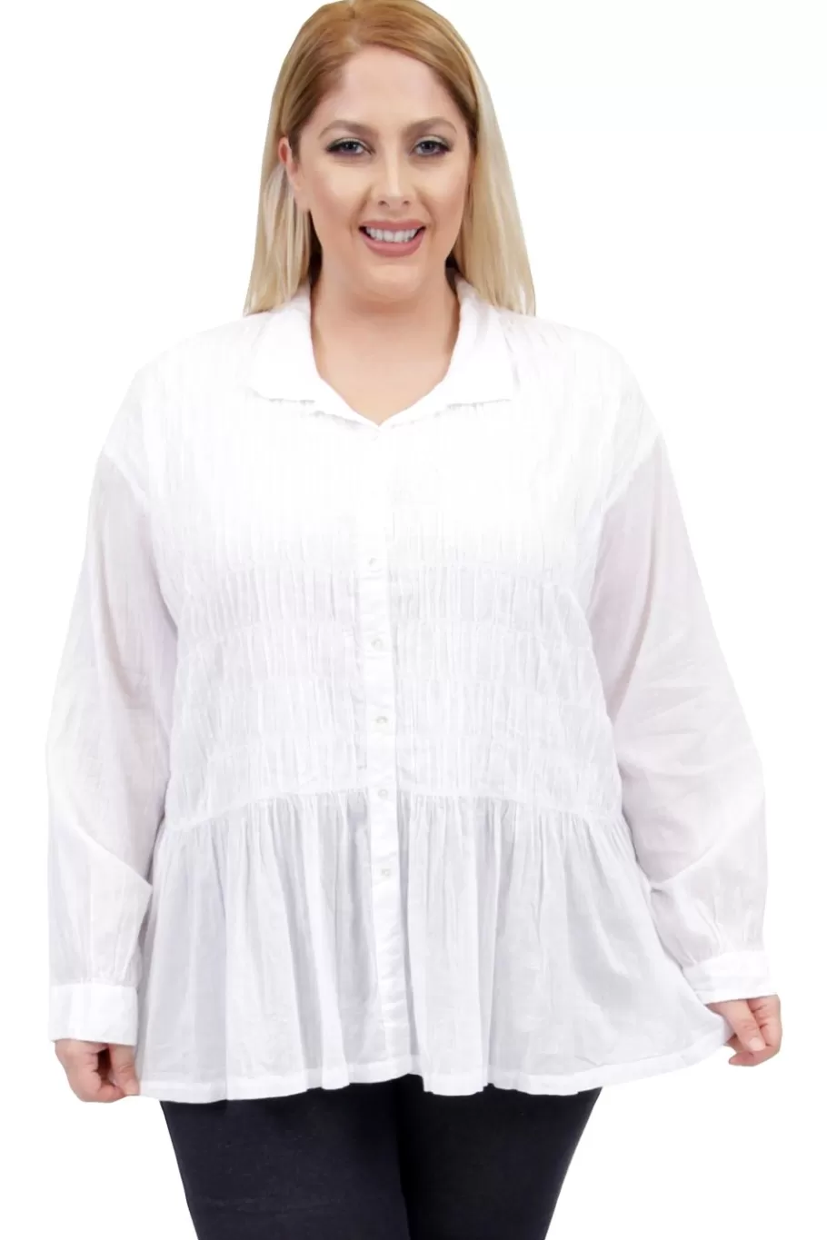 La Cera™ Top Con Botones Fruncidos En De Talla Grande La Cera^ Plus Tops