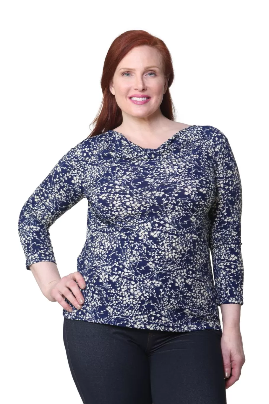 La Cera™ Top Con Cuello Vuelto Floral La Cera Lucerne De Talla Grande^ Plus Tops