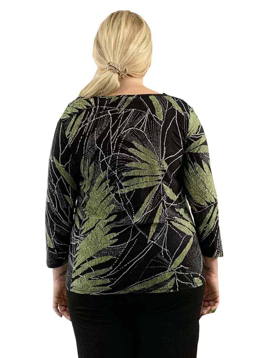 La Cera™ Top Con Cuello Vuelto Y Estampado De Palmeras La Cera Savannah De Tall^ Plus Tops
