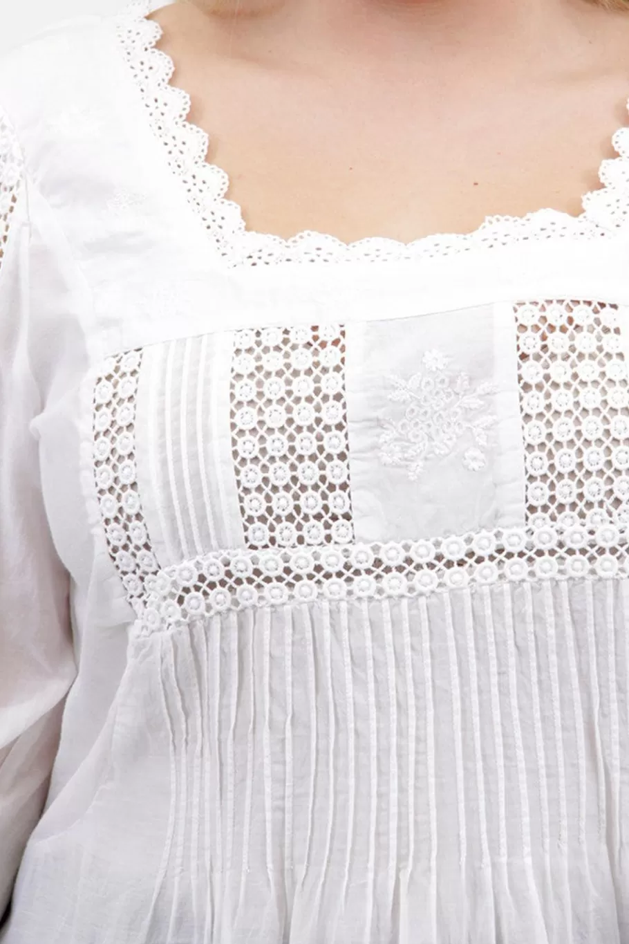 La Cera™ Top Con Detalle De Encaje Y Manga Larga De Talla Grande La Cera^ Plus Tops