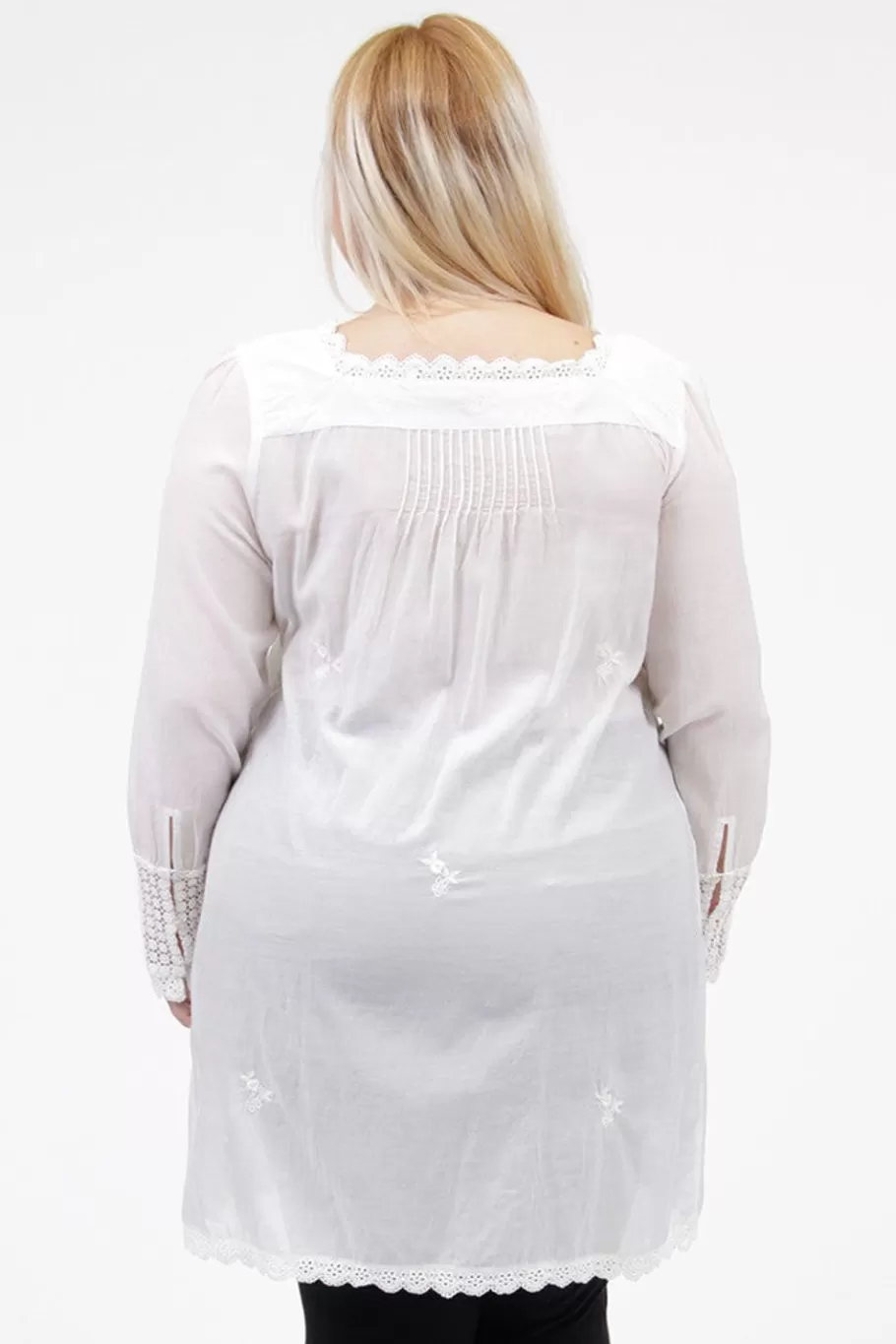 La Cera™ Top Con Detalle De Encaje Y Manga Larga De Talla Grande La Cera^ Plus Tops
