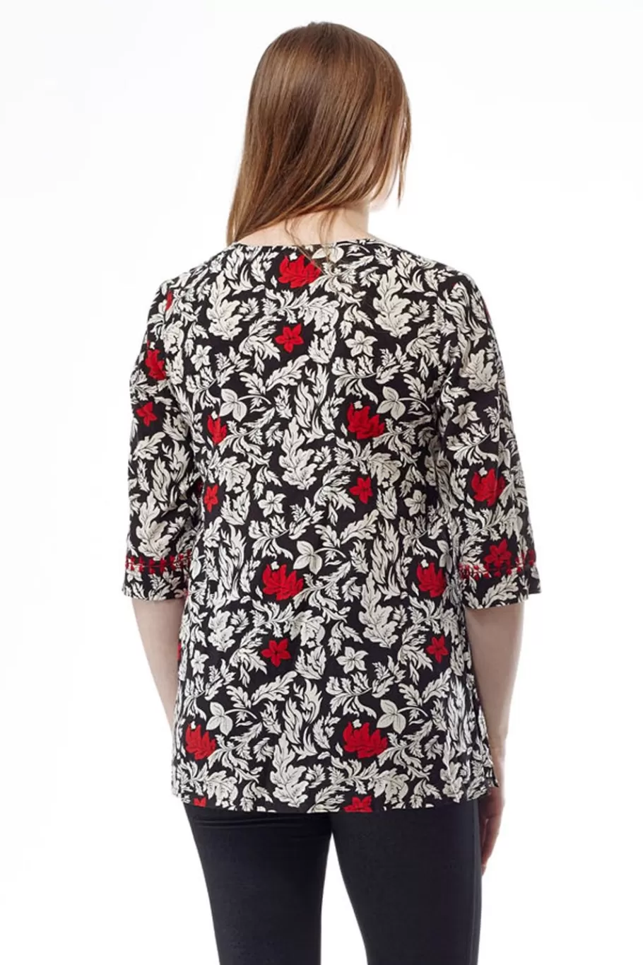 La Cera™ Top Con Print De Flores En Negro Y Rojo^ Tapas