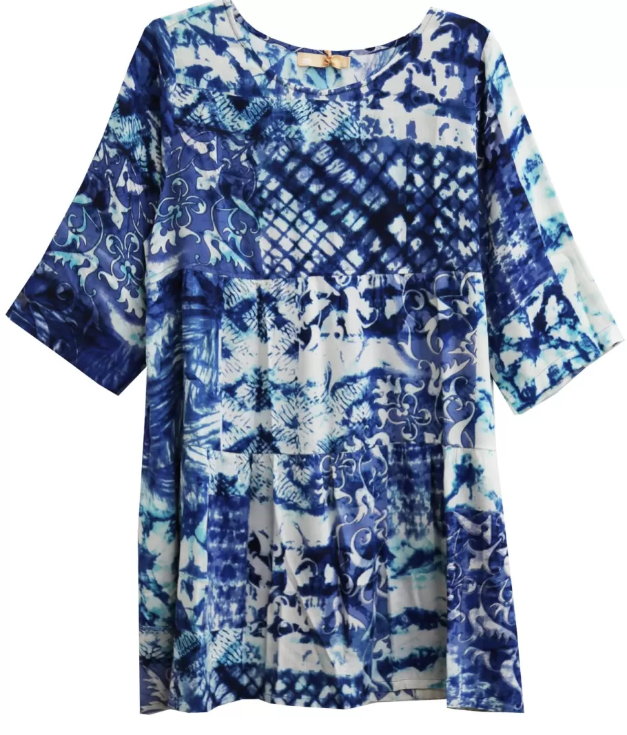 La Cera™ Top Con Vuelo Y Estampado De Batik Escalonado - Tallas Grandes^ Plus Tops