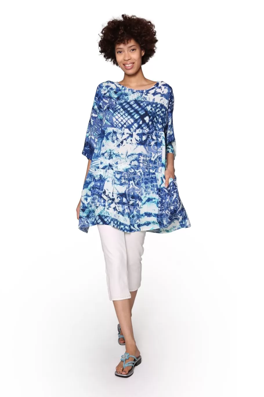 La Cera™ Top Con Vuelo Y Estampado De Batik Escalonado - Tallas Grandes^ Plus Tops
