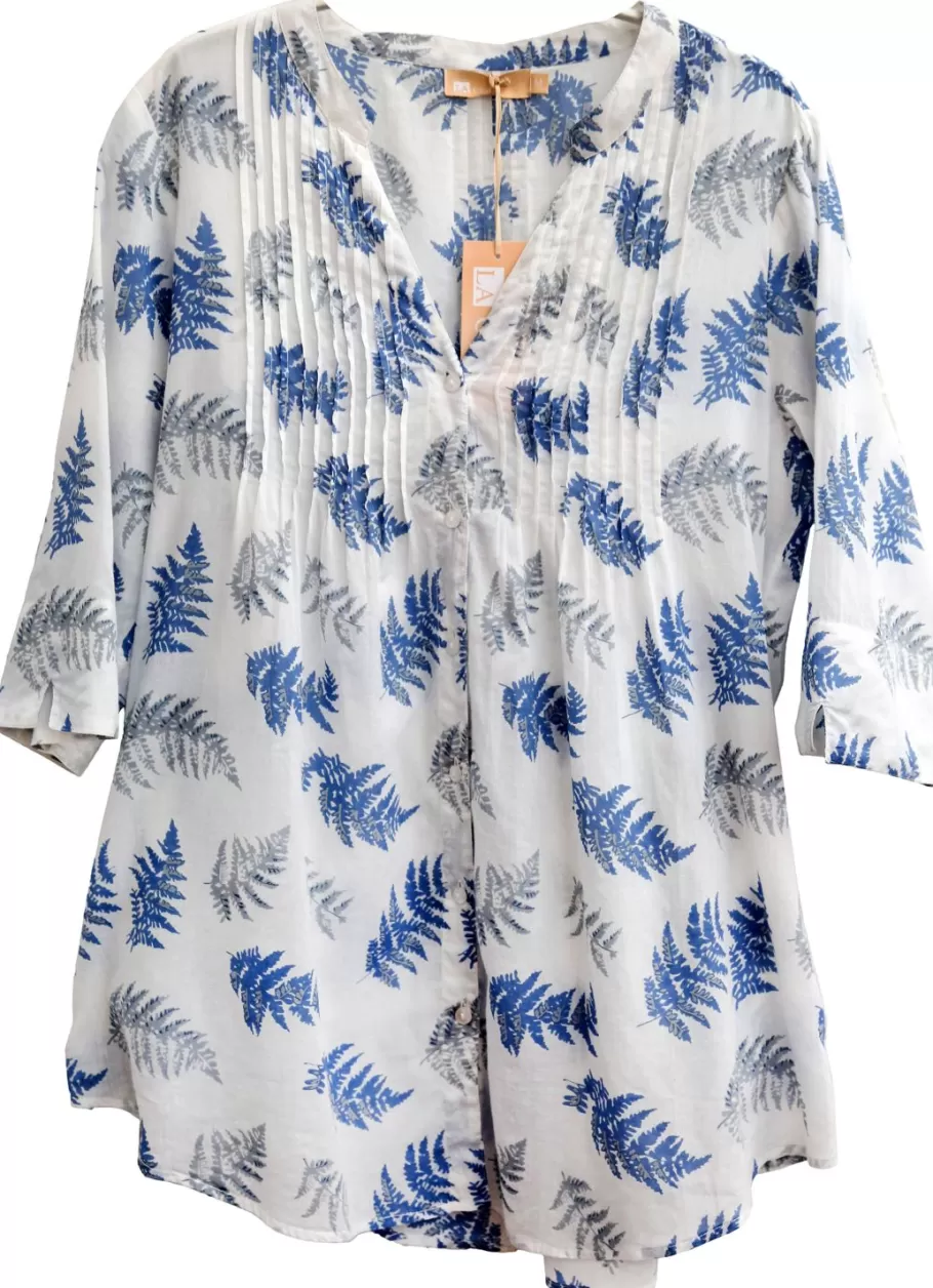 La Cera™ Top De Algodon Estampado Con Frente Plisado - Tallas Grandes^ Plus Tops