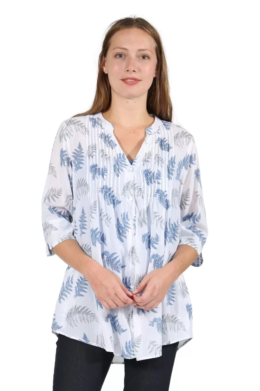 La Cera™ Top De Algodon Estampado Con Frente Plisado - Tallas Grandes^ Plus Tops